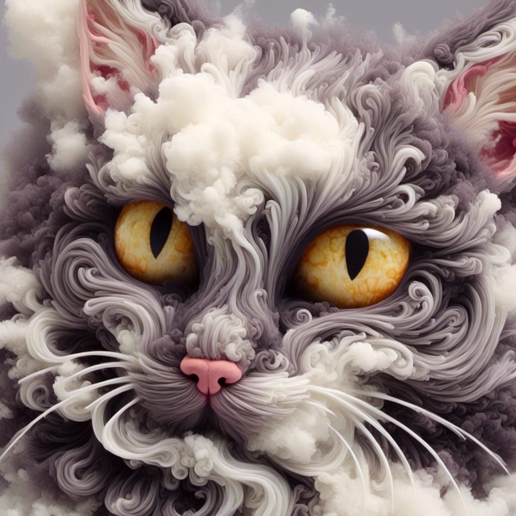 Detailed Cat Portrait with Smokey Effects