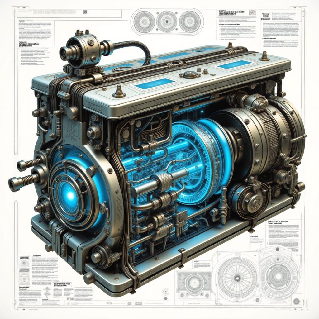 Detailed Cutaway of Retro-Futuristic Time Travel Device