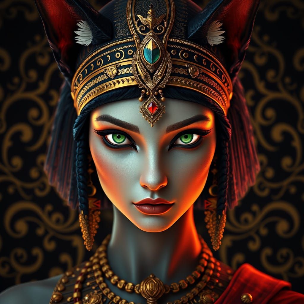 Ancient Goddess of Mystery in Luxurious Art Nouveau Style