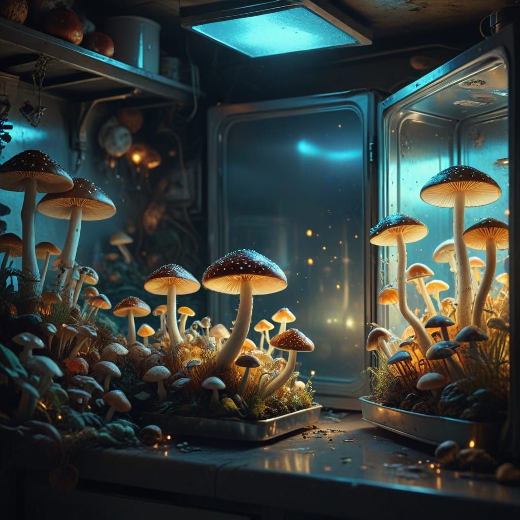 Mushrooms Bloom in Surrealist 1950s Refrigerator