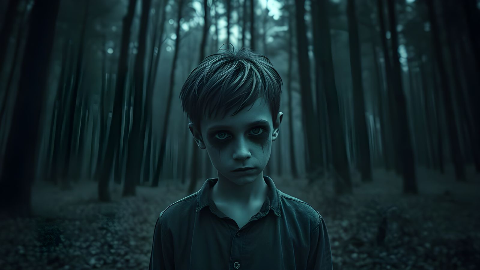 Sad Undead Boy in Dark Forest