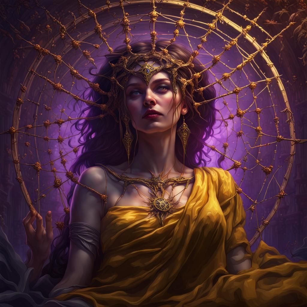 Arachne Weaving Tapestry: Dark Fantasy Art