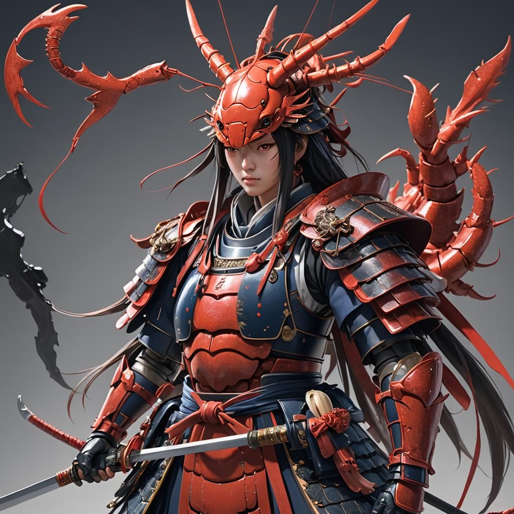 Samurai Lobster Waifu in 3D Anime Art