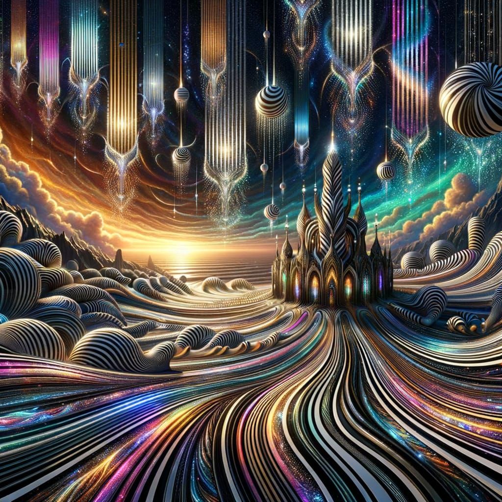 Surreal Landscape in Vibrant Striped Harmony