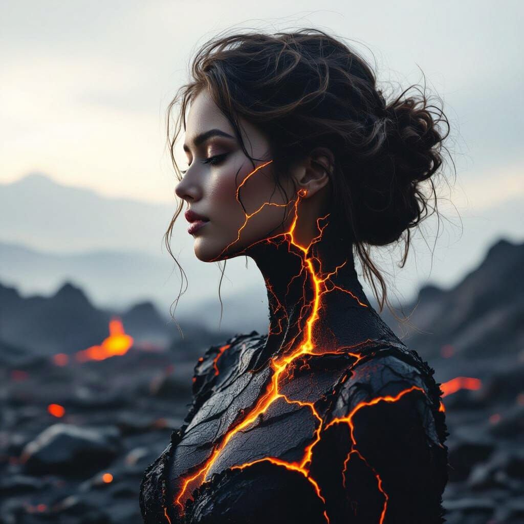 Melting Figure in Fiery Lava Flow