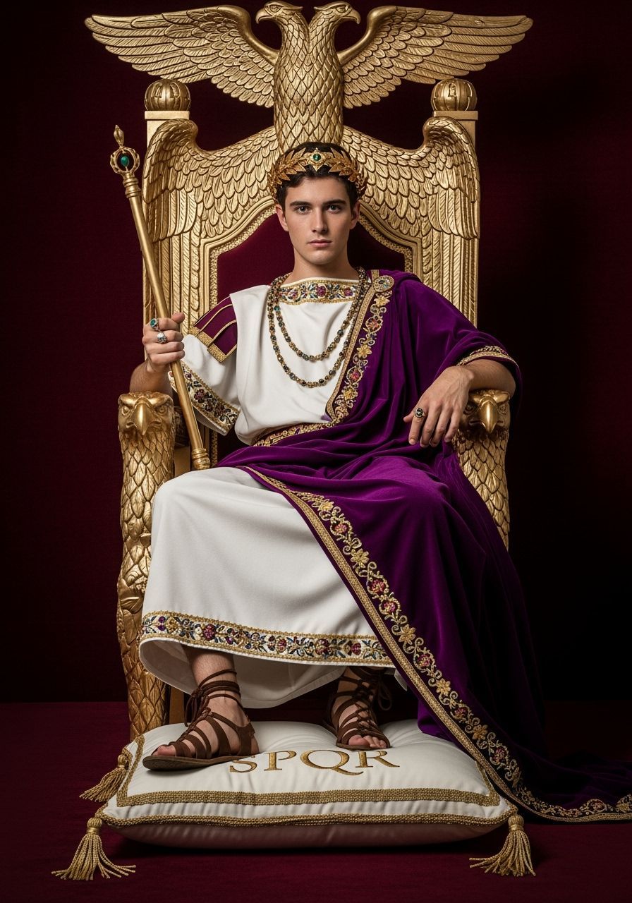 Young Emperor on Gold Throne with Eagle
