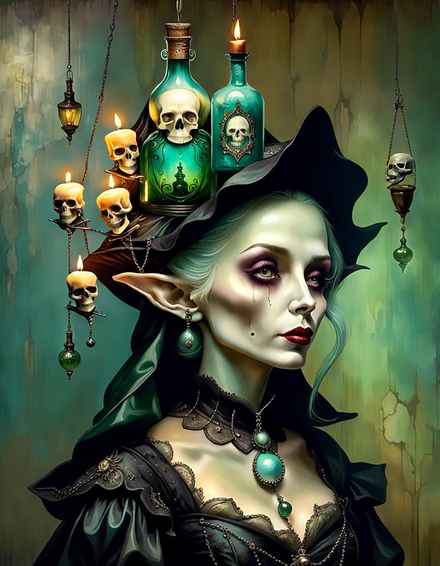 Elf with Poison in Surreal Oil Painting Style