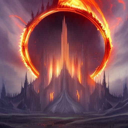 Sauron's Fire Architecture in Dark Fantasy Art