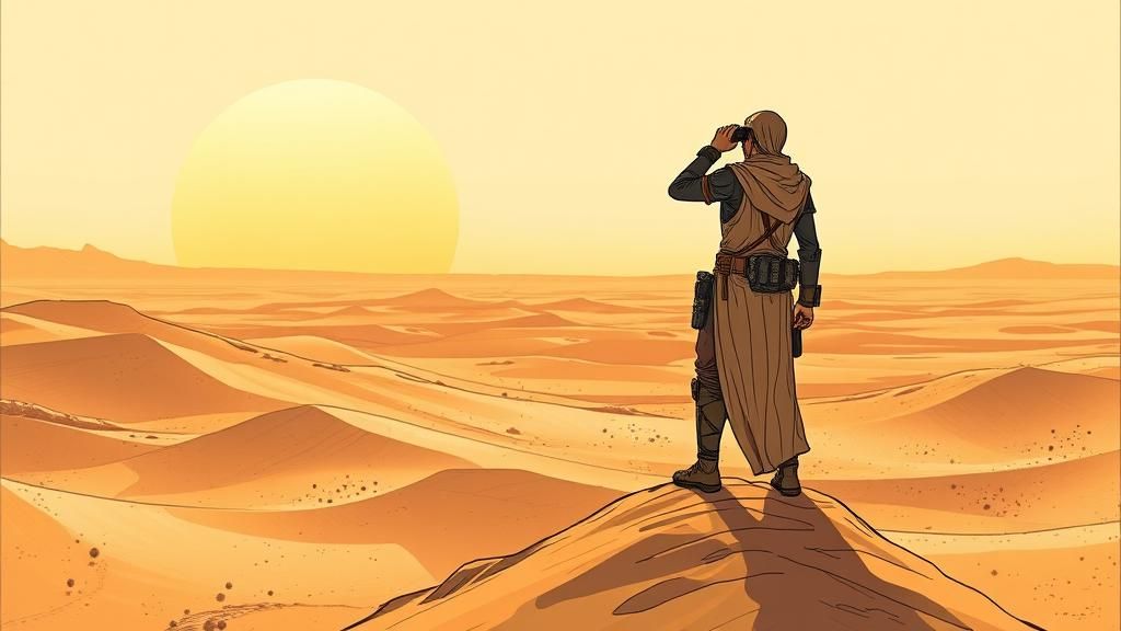 Fremen Warrior on Arrakis: Sci-Fi Dune Scene
