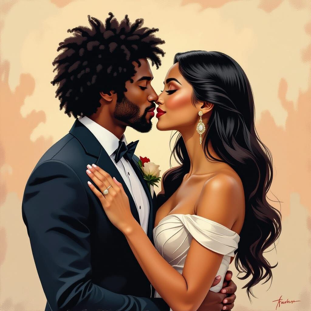 Kiss in Gouache Style: An Impressionist Masterpiece