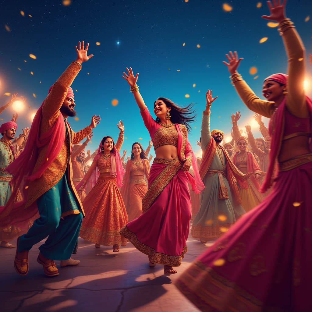 Vibrant Indian Baraat Ceremony Under Starry Night Sky