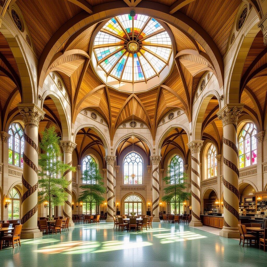 Grand Cathedral Room with Carved Pillars and Dome Ceiling