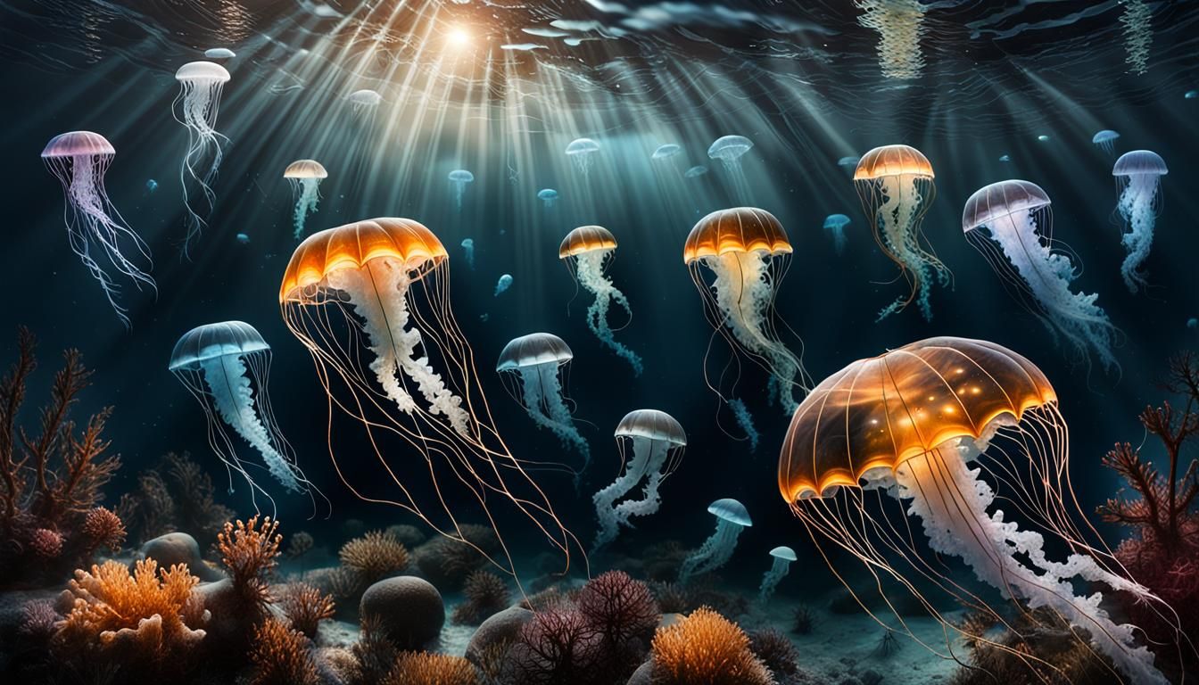 Spiderweb Jellyfish in Arctic Waters: Photorealistic Deep Se...