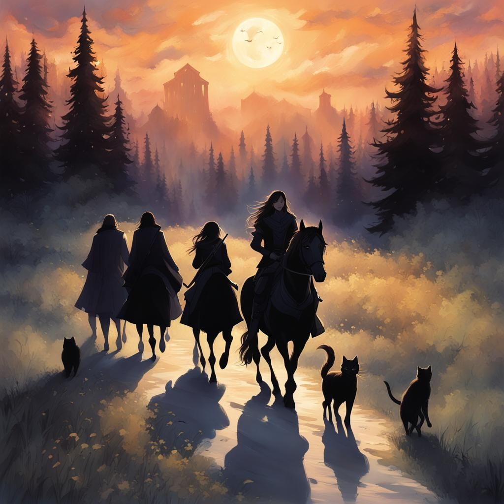 Four Chosen Ones in Dramatic Sunset: 3D Render