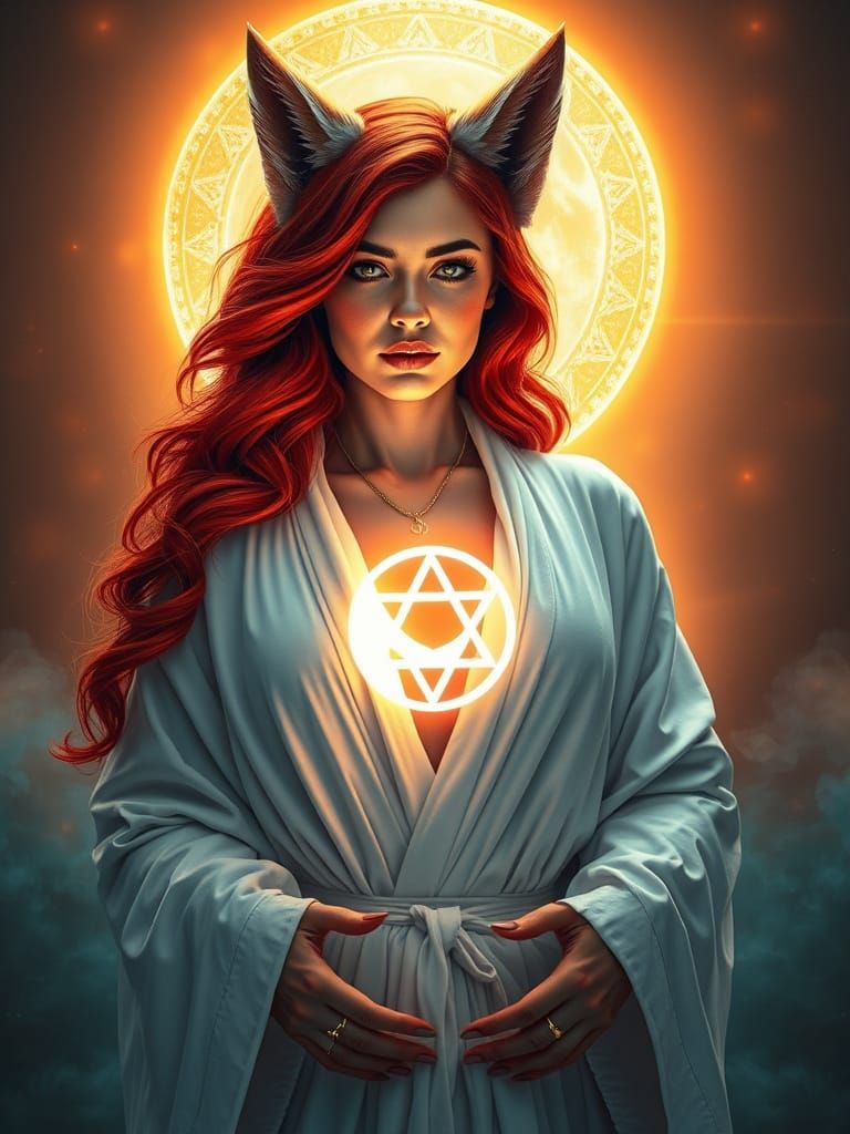 Cosmic Woman Presents Wolf Shape in Vibrant Style