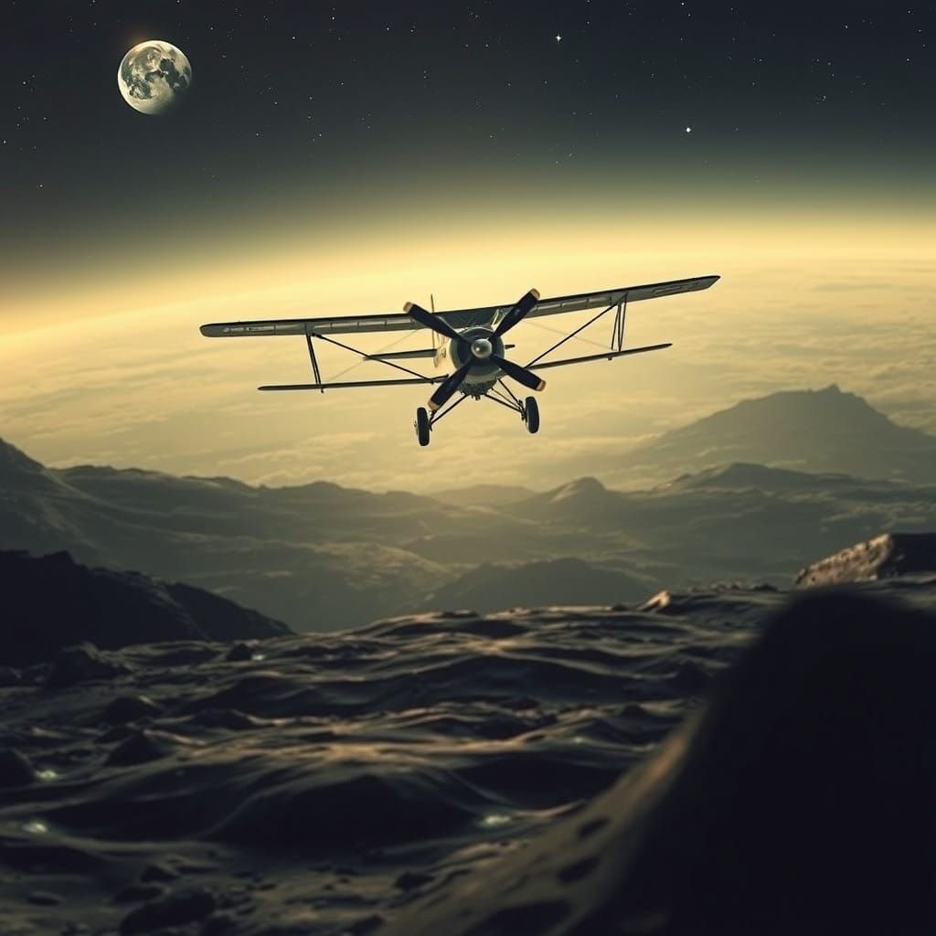 Steampunk Propeller Plane Lands on Lunar Surface