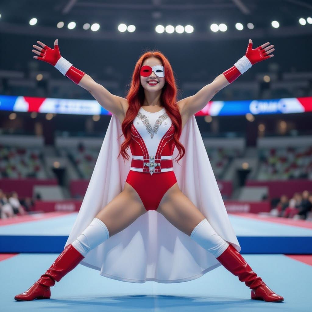 Stunning Chinese Girl in Red Gymnastics Outfit