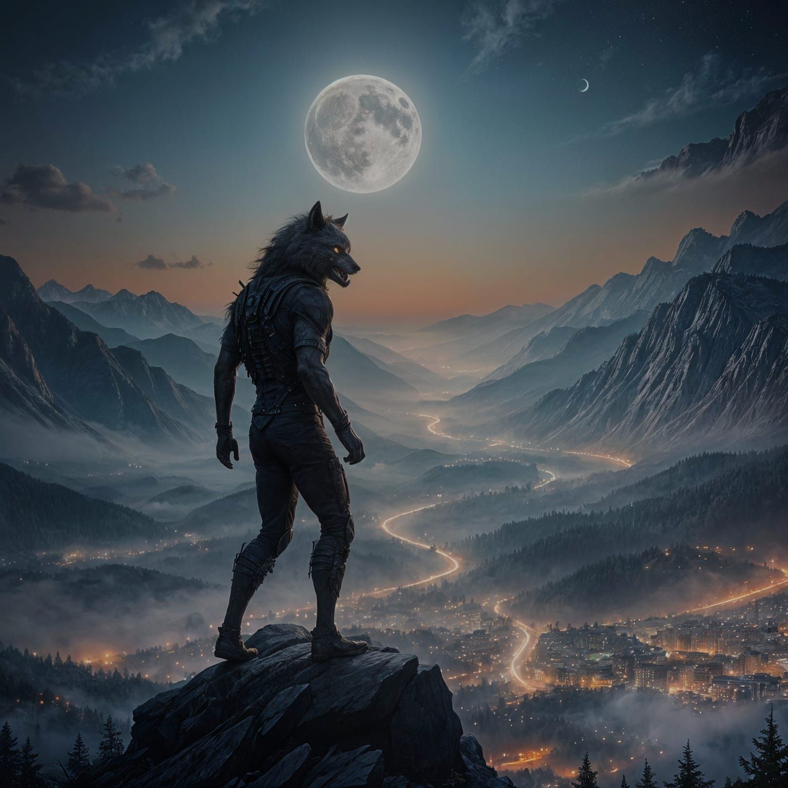 Man-Werewolf Split: Hyperrealistic Horror Concept Art