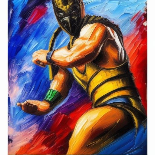 Mortal Kombat Scene in Expressionist Impasto Style