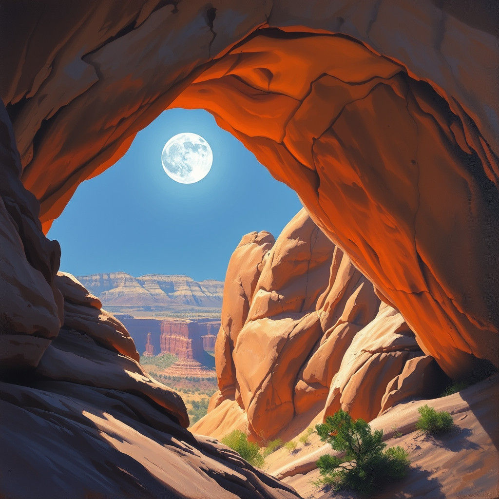 Full Moon Through Cove Arch: Oil Painting