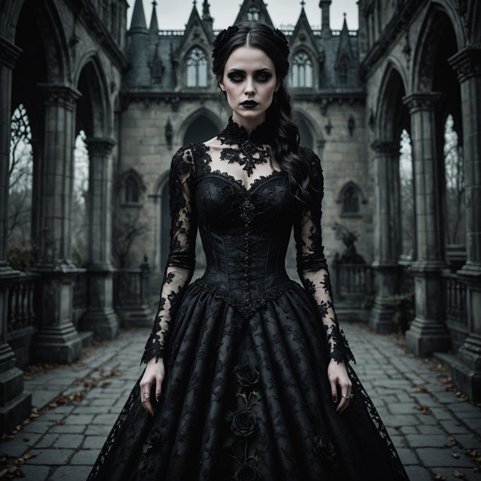 Gothic Girl Bride in Dark Fantasy Wedding Portrait