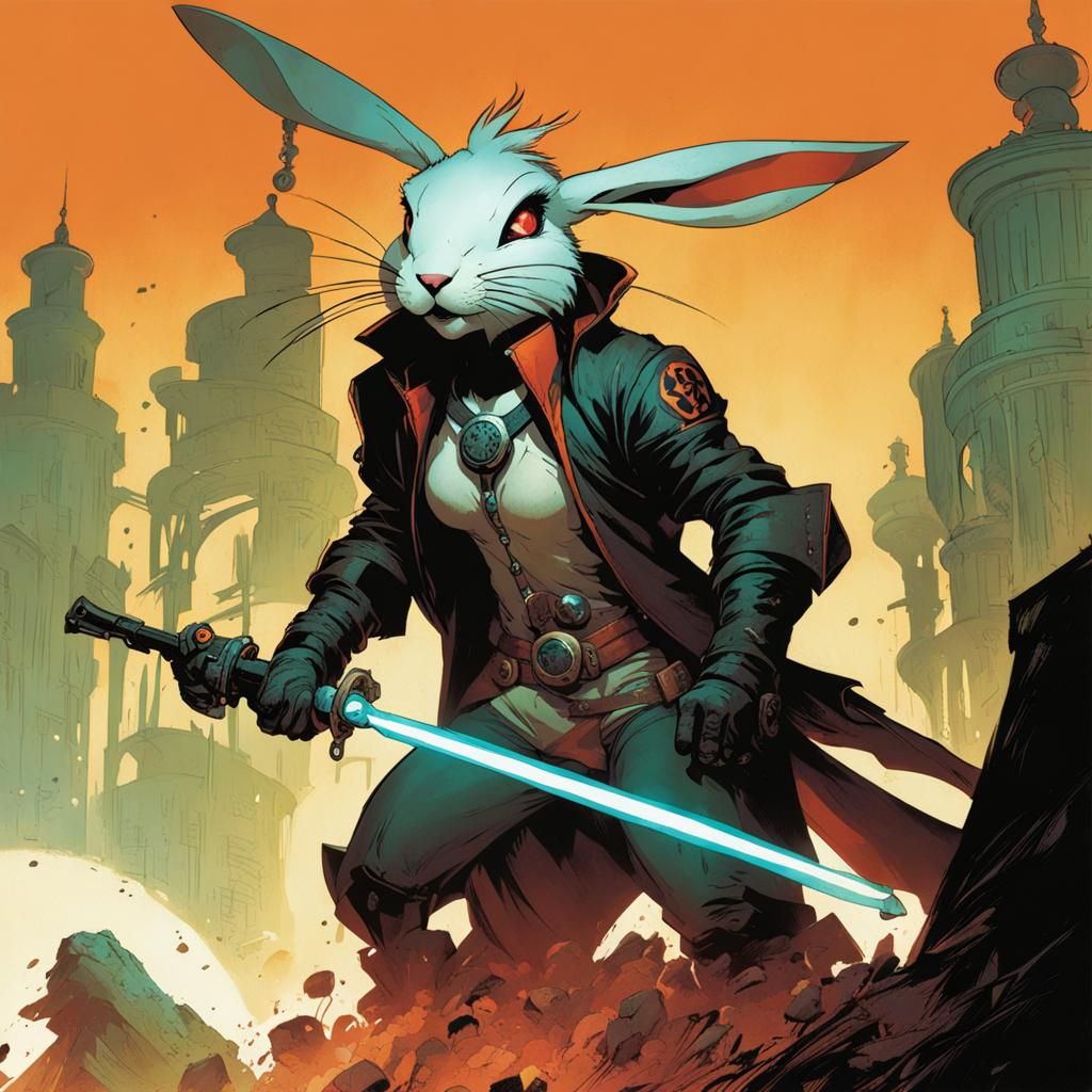 Necromancer Bunny Warrior, Comic Book Illustration