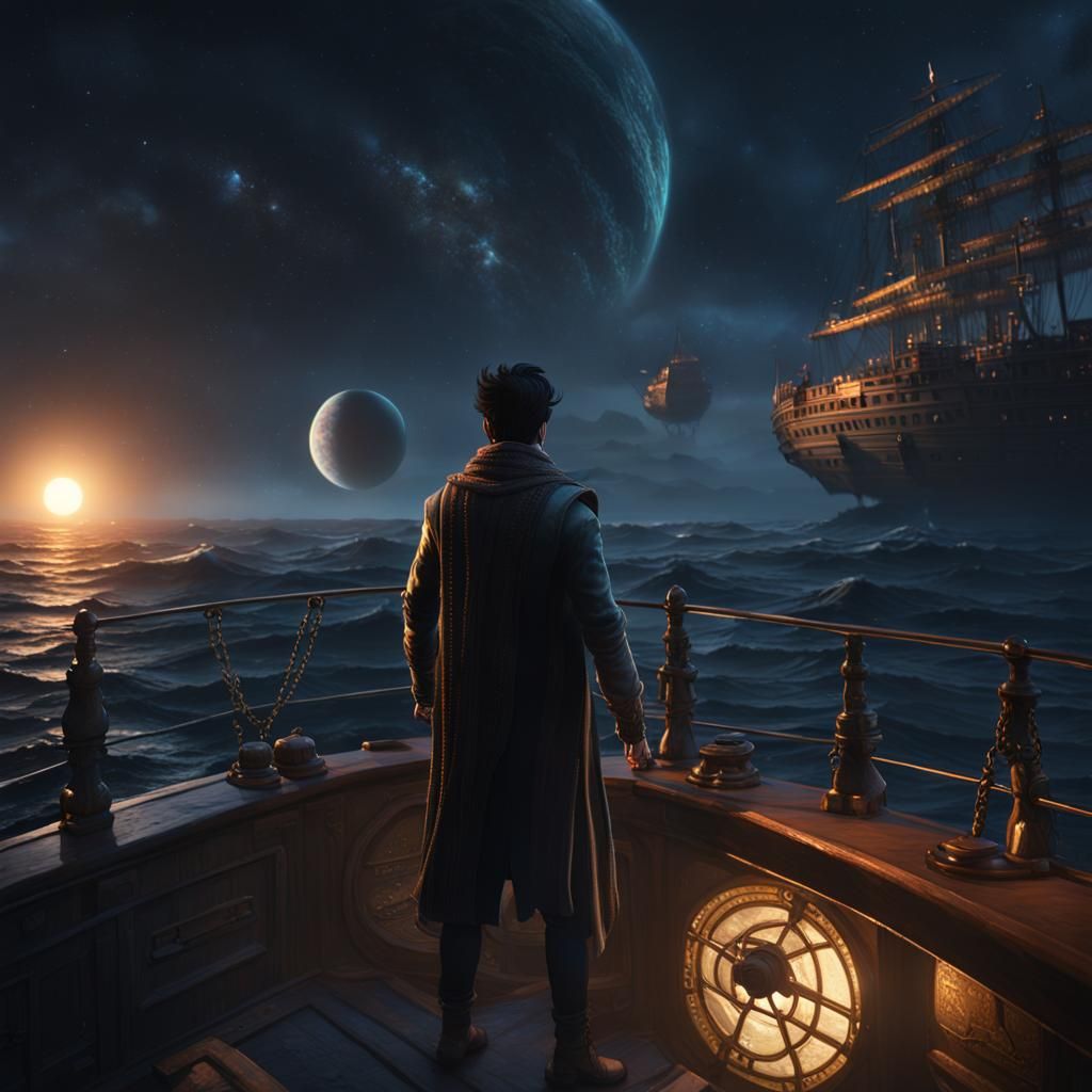 Night Voyage: Planets Above a Ship