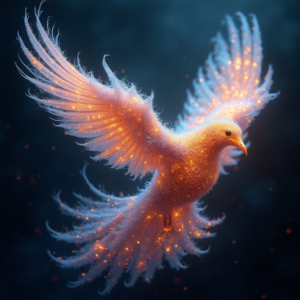 Luminescent Bird in Effortless Flight, Iridescent Fractals i...