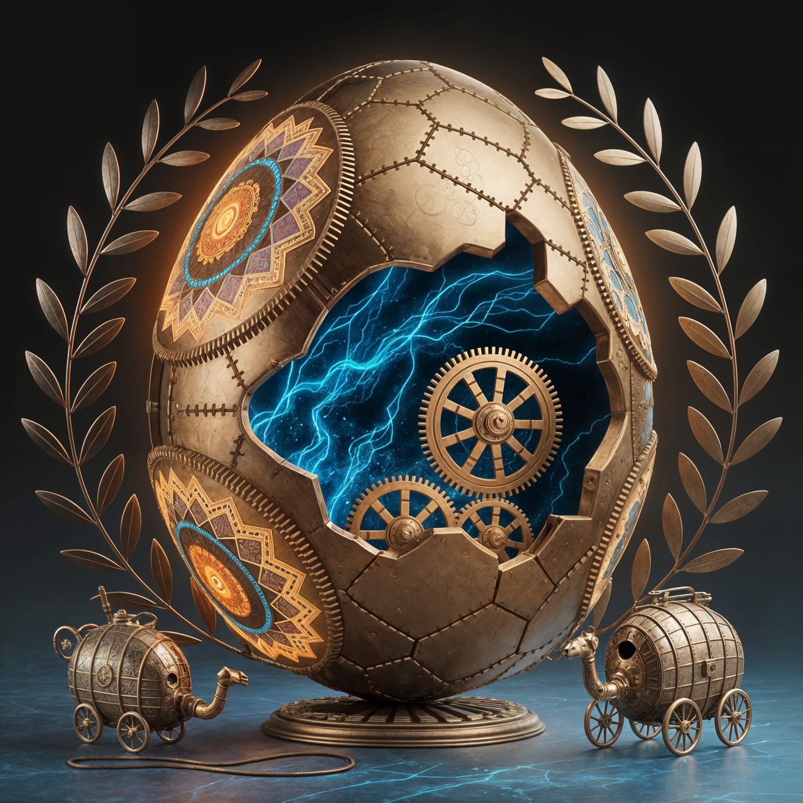 Vibrant Steampunk Egg Unfolds with Arabic and Ottoman Influe...
