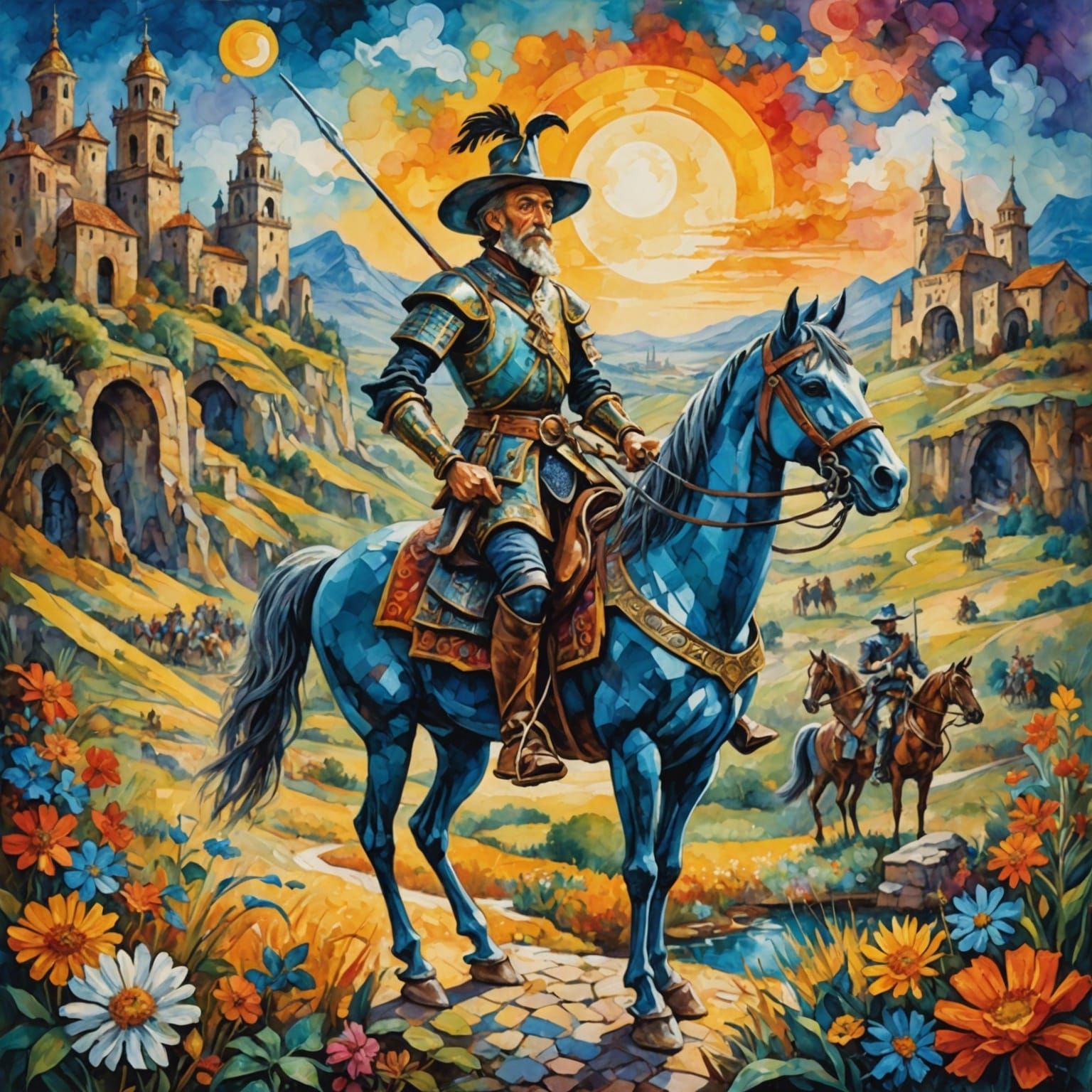 Don Quixote in Gouache and Watercolor Style