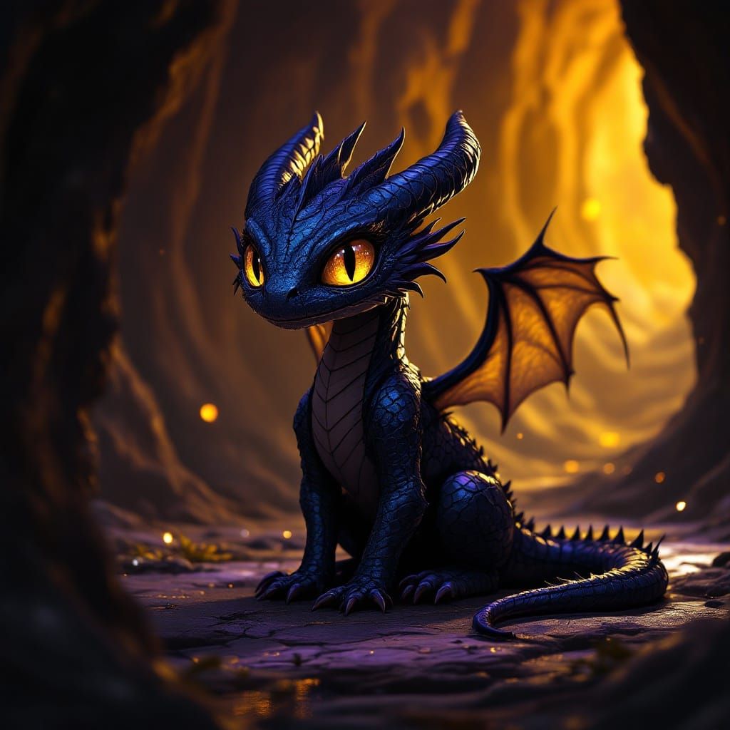 Black Dragon in Cave, Dark Fantasy Concept Art