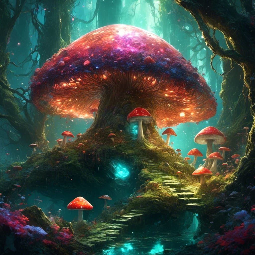 Enchanted Mushroom Forest with Vibrant Fungi