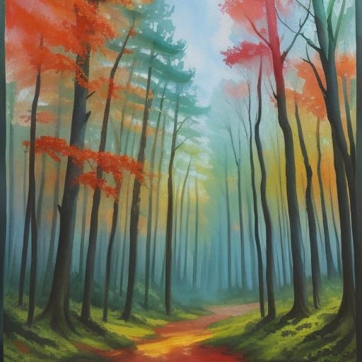 Foxes in Forest: Gouache Impressionist Masterpiece