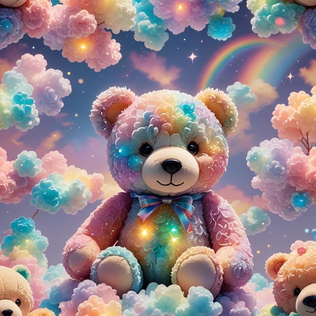 Rainbow Dreamscape Teddy Bear in Anime Style