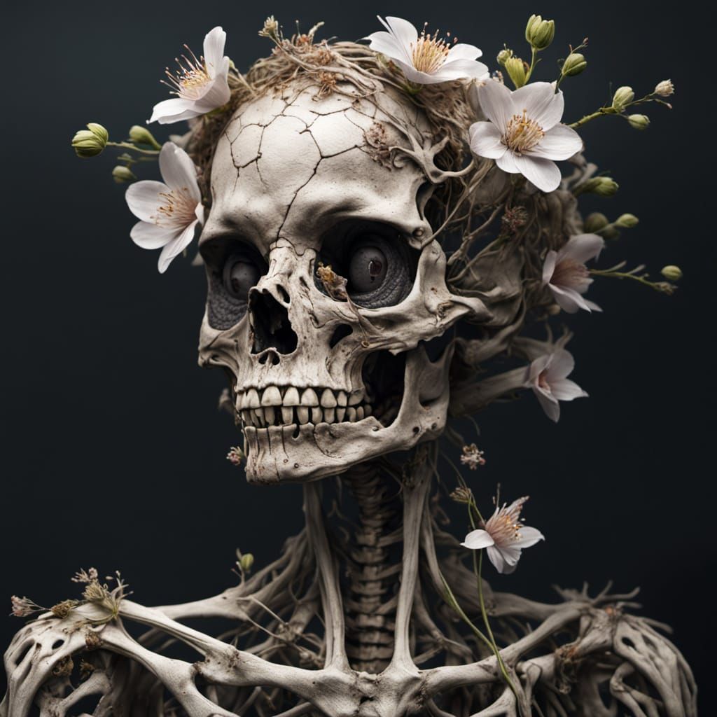 Decayed Queen with Blossoms: Ultra-Realistic Detail