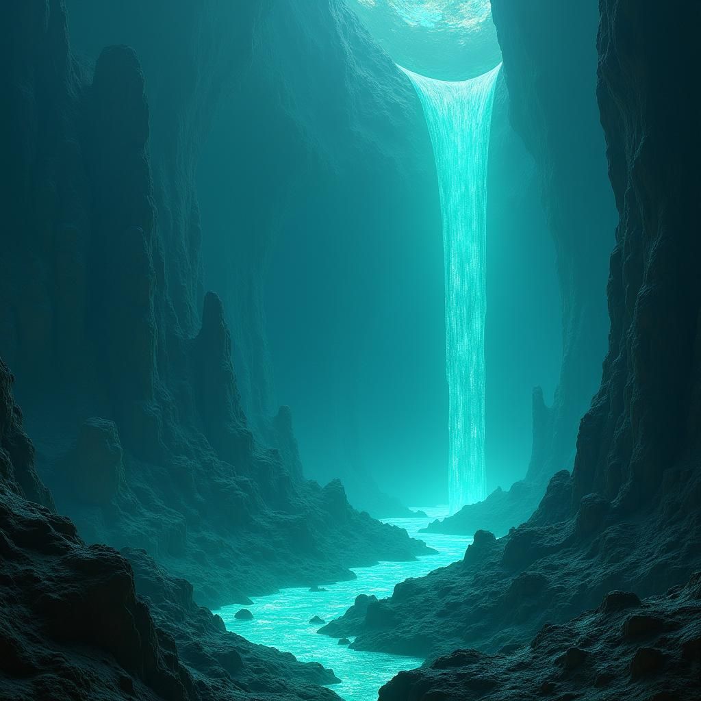 Bioluminescent Alien World with Turquoise Oceans