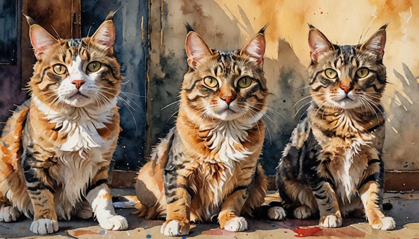 Comedic Tabby Cat Photobomb in Watercolor Style
