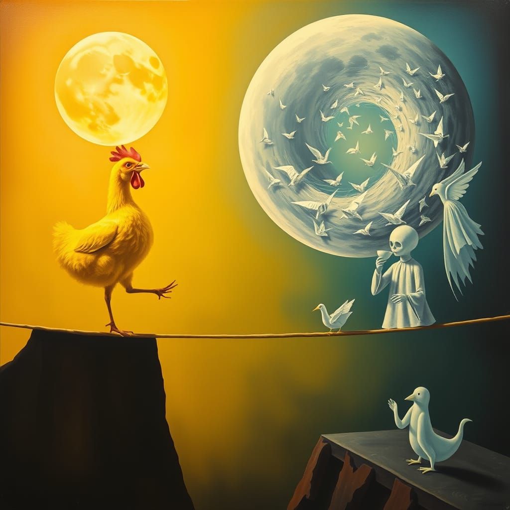 Surreal Rubber Chicken Sun and Moon Devouring Cranes