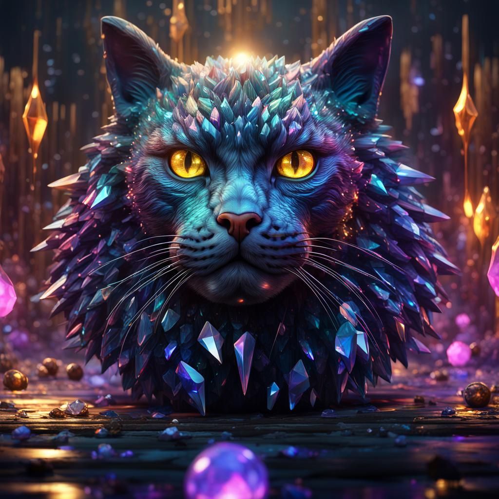 Dark Fantasy Crystal Cat Illustration in 8K