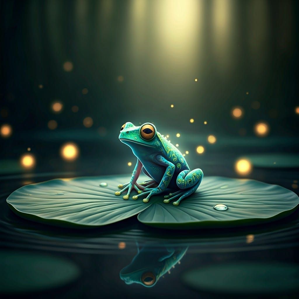 Enchanted Frog on Lotus Leaf in Crystal Orb