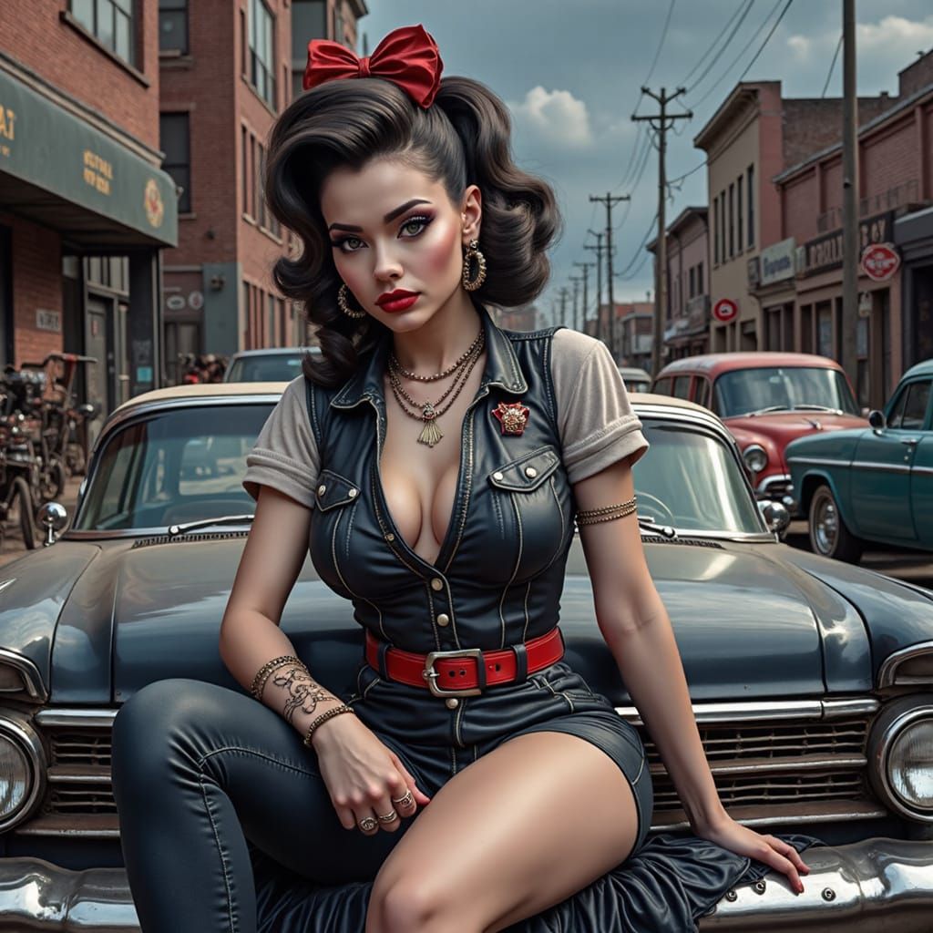 Rockabilly Pin-Up Girl in Vintage Chevrolet