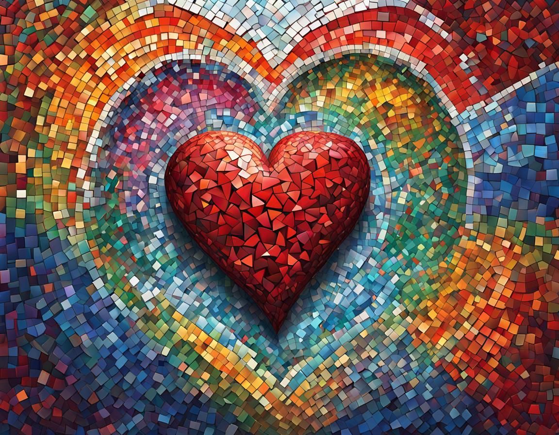 Mosaic Heart: Vivid Colors and Emotional Depth