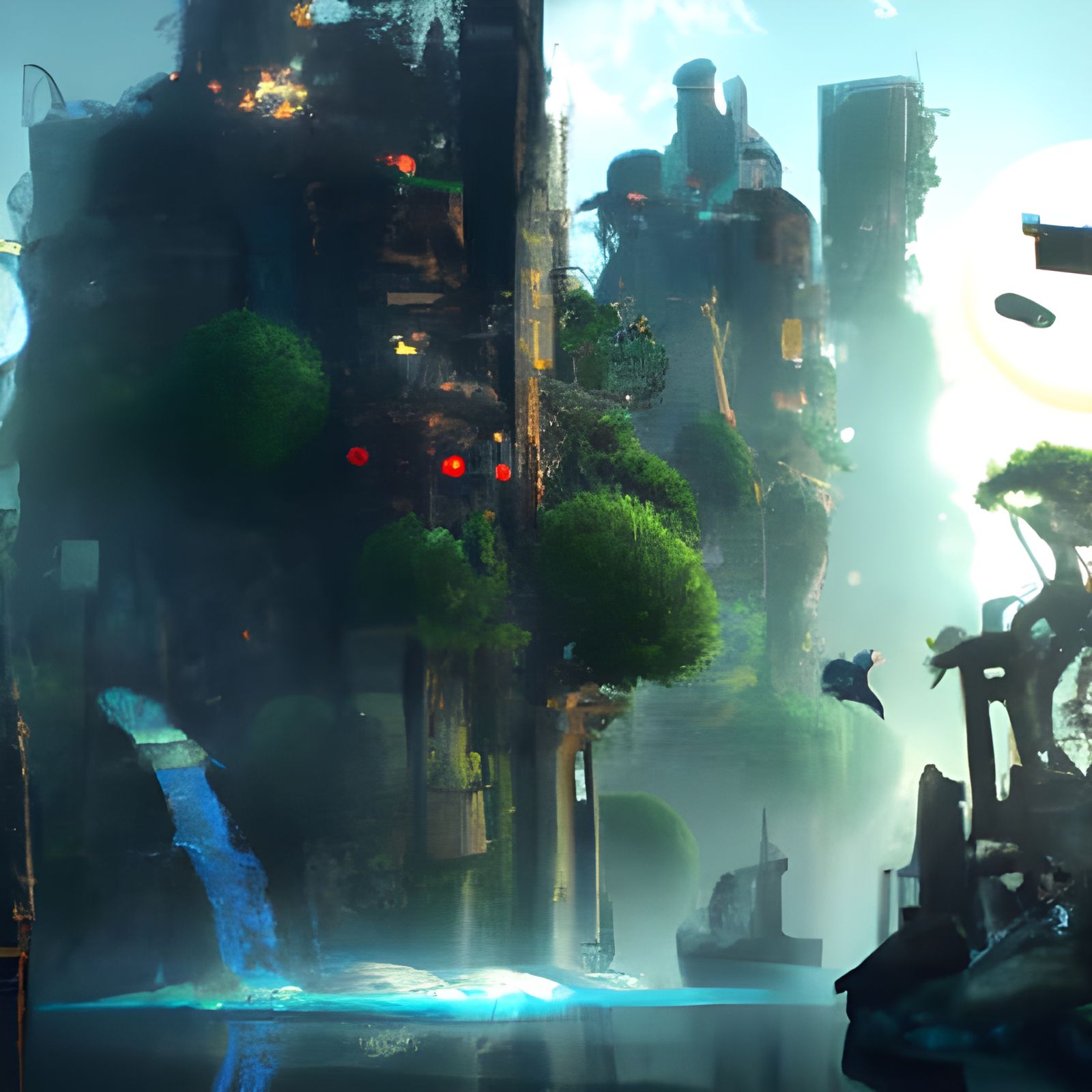 Hidden Faces in Nature: Floating Cities, Digital Art