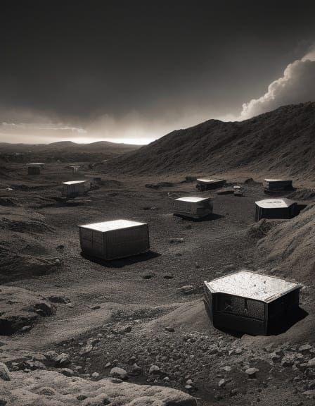 Cyberpunk Mining Campscape with Hyperrealistic Gold Ore Deta...