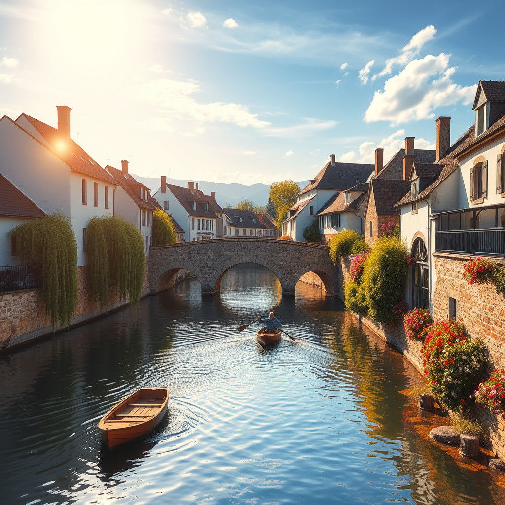 Idyllic European Village Landscape in Impressionist Style