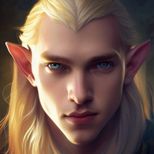 Elf Portrait with Shining Stone in Art Nouveau Style