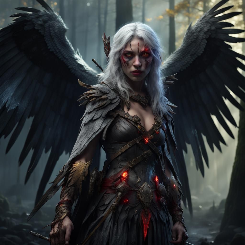 Battle-Damaged Harpy with Lightning Spear