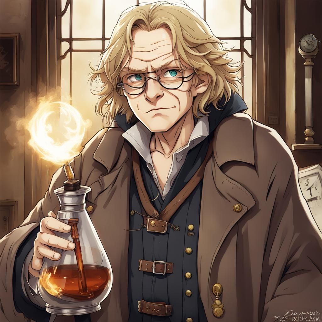 Mad Eye Moody with Wand in Anime Style