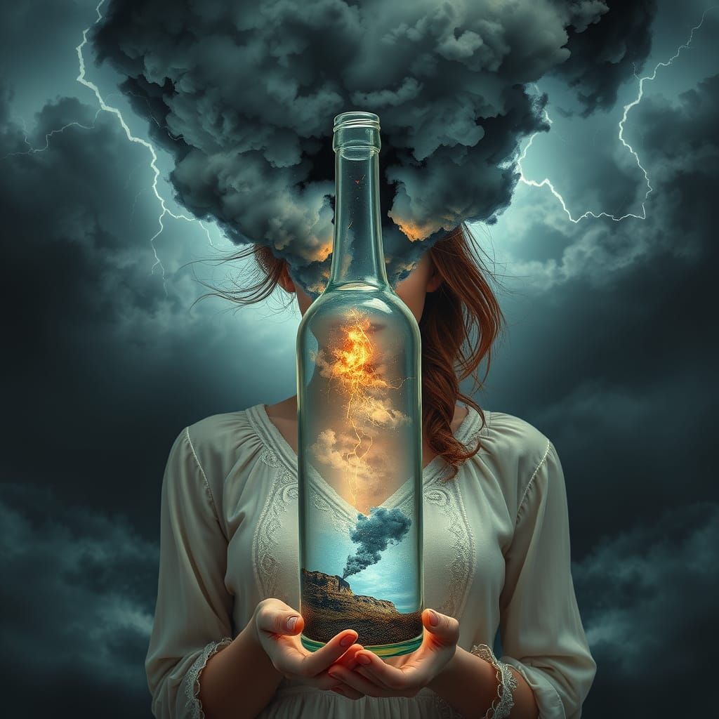 Woman Holding Storm in a Bottle