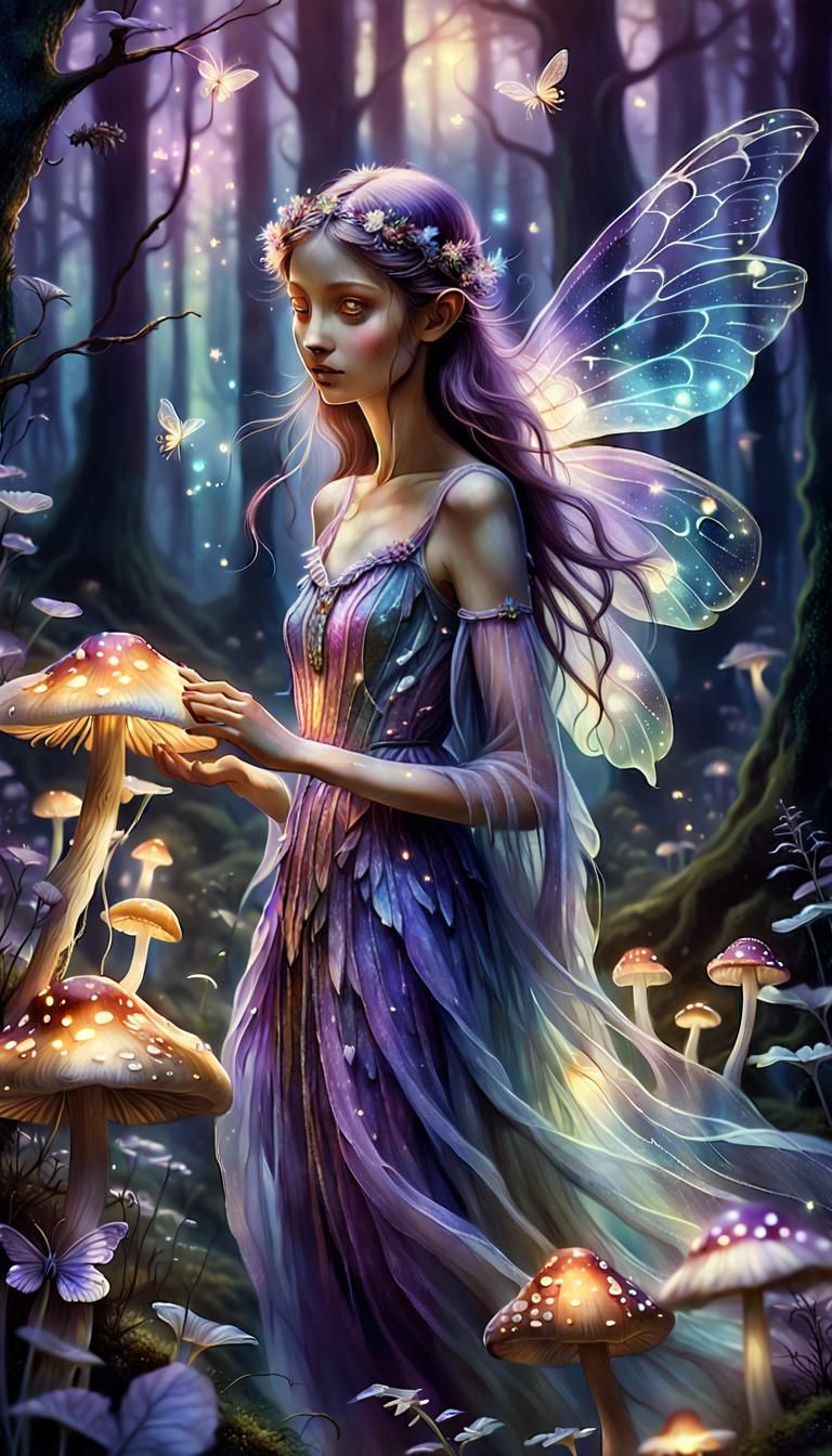 Fairies in Magical Forest, Whimsical Illustration